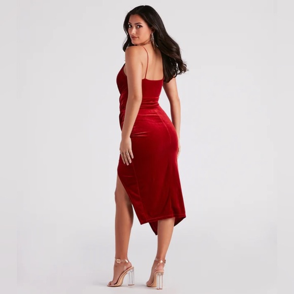 Formal Velvet MIDI Dress RED - Picture 2 of 4